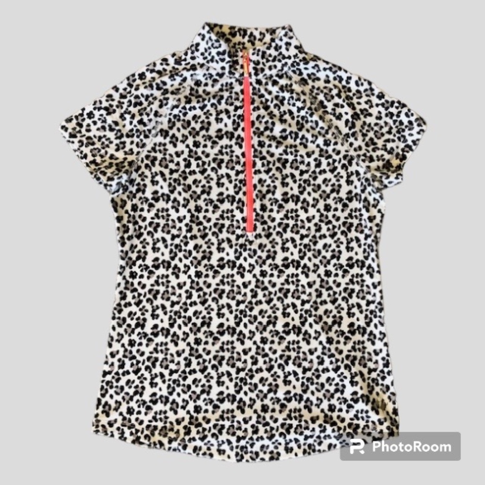 JoFit Black and white Leopard Print short Sleeve Polo Size S